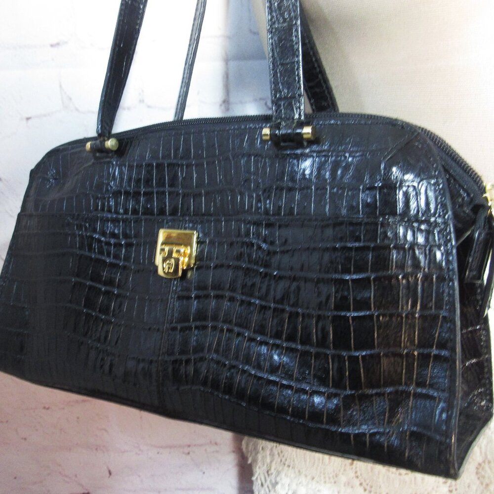 Etienne Aigner Black Croc-Embossed Shoulder Bag - Picture 4 of 8